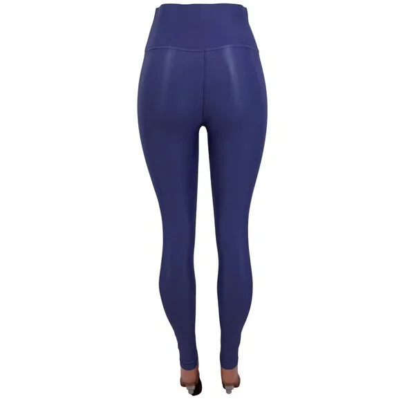 Carbon38 High Rise Full-Length Shine Glossy Blue High-Waist Activewear Leggings - Picture 10 of 16